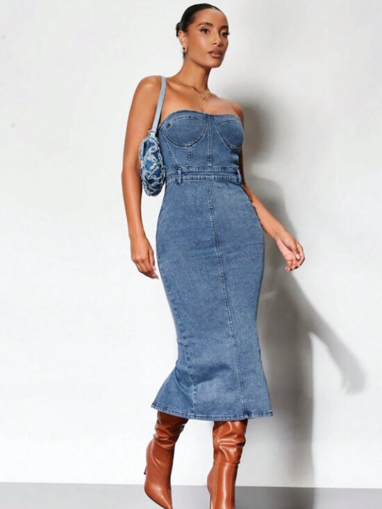 SHEIN Dresses & Skirts - 🪷NWT SHEIN BAE Denim Strapless Backless Bustier Dress, XL, US 12